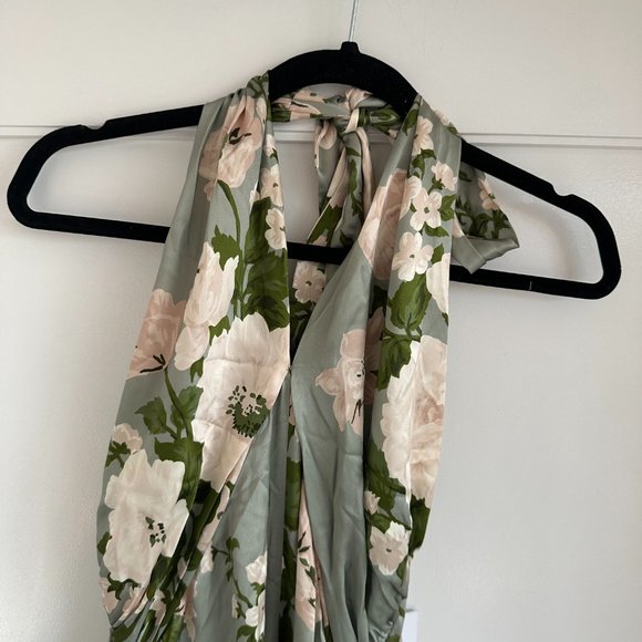 WORN ONCE- Reformation Veria Silk Bridesmaid Dress Sz 4 in Tarragon Halter - Picture 4 of 12